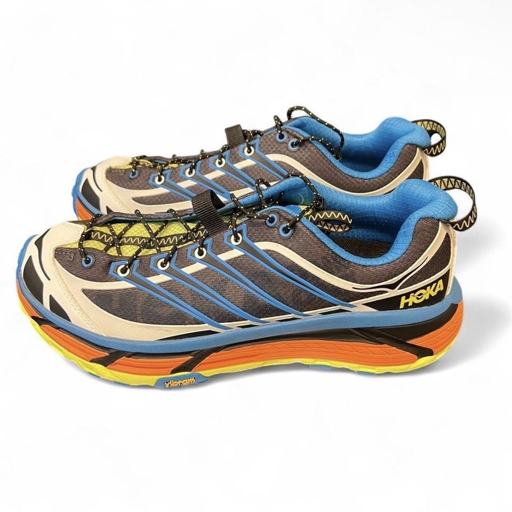 HOKA Mafate Three2 Mens 9.5 Black Diva Blue Orange Trail Running Shoes
